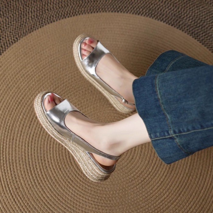 [PLOVER] Giày sandal đế dày đế dày đế cao quai bạc, giày La Mã hở mũi dành cho nữ