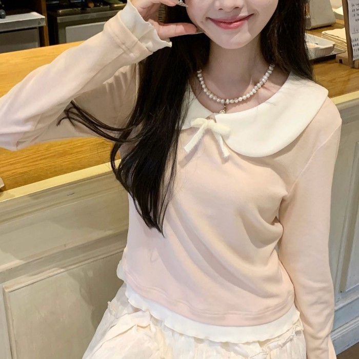 Áo cổ bè dài tay màu pastel, dịu dàng phù hợp mặc nhiều lớp