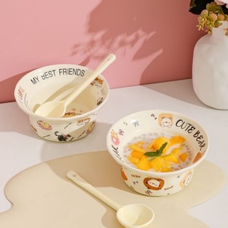 Mèo Dễ Thương Gốm Sứ Món Tráng Miệng Bát Salad Bộ Đồ Ăn Hộ Gia Đình Tròn Ăn Bộ Thìa