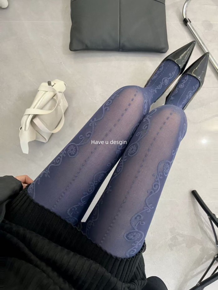 Gợi Cảm Retro - Vớ Hoa Nữ Màu Hải Quân Blue, Thiết Kế Mỏng Phù Hợp XuÂN THU