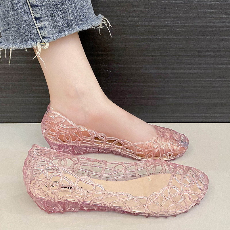 Giày Jelly Nữ Mùa Hè Rỗng Rỗng Giày Sandal Pha Lê Chống Trơn Trượt