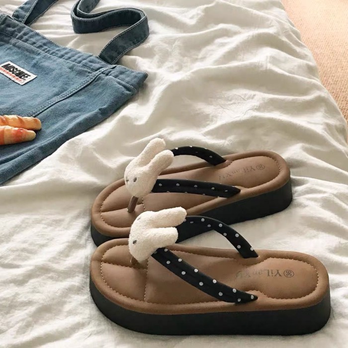 Dép xỏ ngón mùa hè cho nữ, áo khoác ngoài đế dày tăng chiều cao, dép xỏ ngón đi biển chống trượt ch