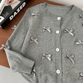 Áo Len Bé Gái Nơ Dệt Kim Cardigan Xuân Thu Áo Len Trẻ Em Phong Cách Hàn Quốc Áo Khoác Bé Gái