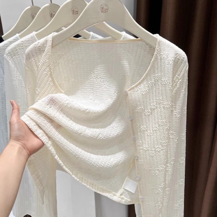 Váy treo ren jacquard, áo cardigan, áo dài tay mùa hè, khăn choàng mỏng đi biển cho nữ, kết hợp