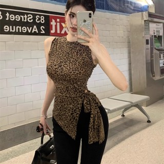 Áo Yếm In Họa Tiết Da Báo Không Tay Mùa Hè Thiết Kế Quai Mới Không Đều Slim Fit Top