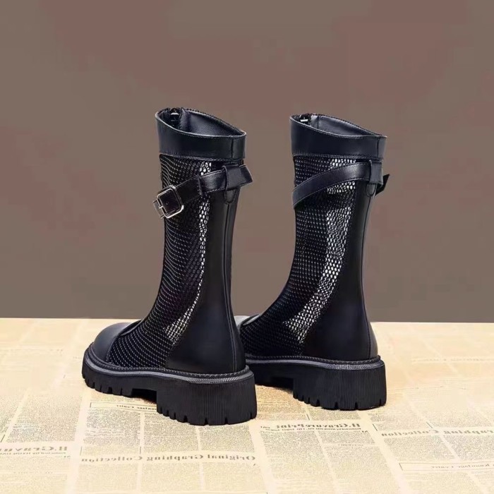 Lưới Rỗng Top Giày Bốt Martin Nữ Mùa Hè Phong Cách Anh Quốc Đế Dày Đa Năng Giày Bốt Lưới Thoáng Khí