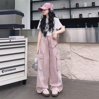 Quần yếm bé gái mùa hè quần thể thao hip-hop mới cho trẻ em không có phong cách nghệ thuật pop lười