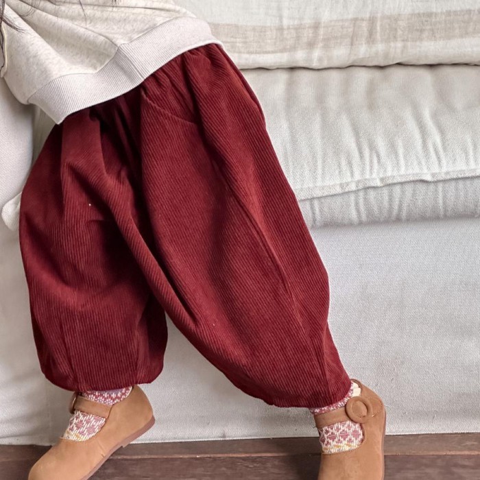 Quần Nhung Trẻ Em Quần Harem Bé Trai Bé Gái Xếp Ly Quần 9 Điểm Quần Cà Rốt Trẻ Em Mùa Thu Đông