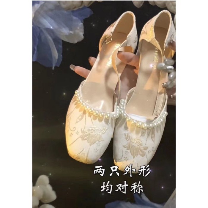 Với sườn xám và ngọc trai, giày cao gót nhẹ nhàng, giày nữ đế dày cổ điển đa năng Mary Jane