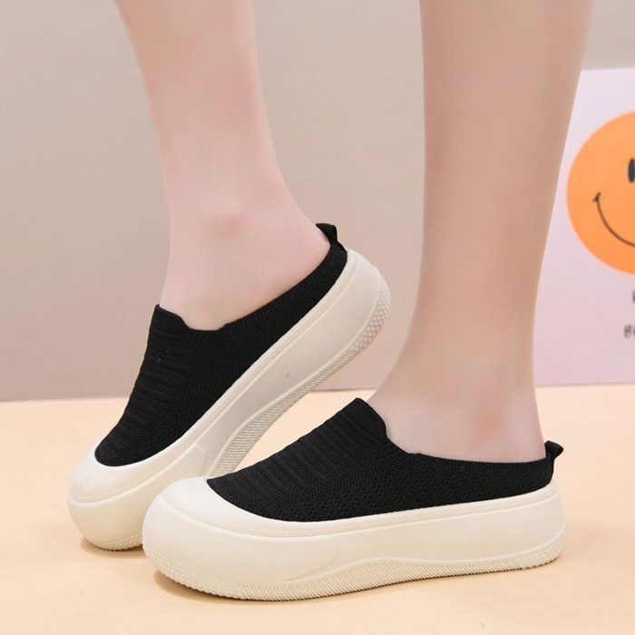 Giày nửa dép đan đế dày thông thường dành cho nữ, chống trơn trượt, thoải mái, thoáng khí, nâng cao