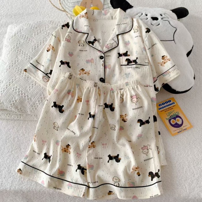 Bộ Đồ Ngủ Cho Bé Gái Kẻ Sọc Quần Short Ngắn Tay Mùa Hè Cho Bé Gái Quần Short Cotton Họa Tiết Dễ