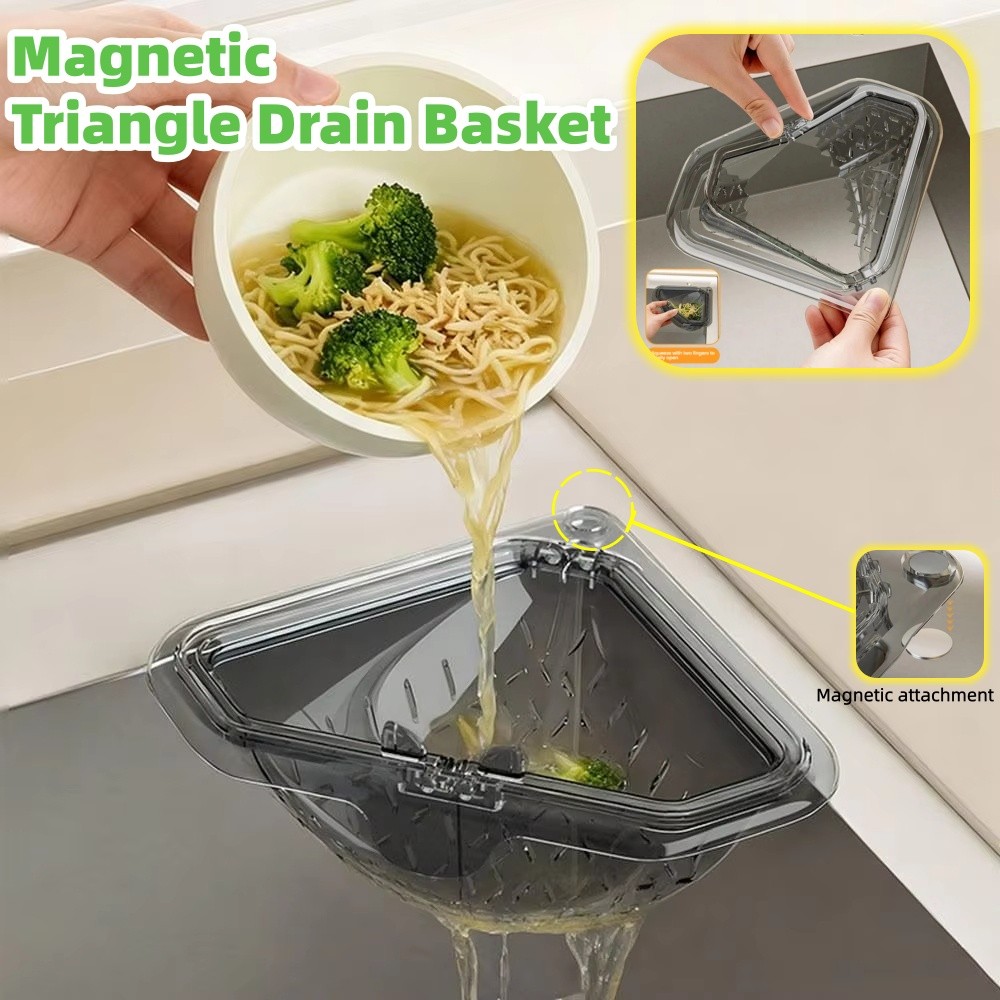 [2 CÁI] Giỏ thoát nước hình tam giác từ tính Giá đựng bồn rửa Đồ ăn không cần cảm ứng cho bồn rửa nhà bếp Giỏ lọc bồn rửa góc