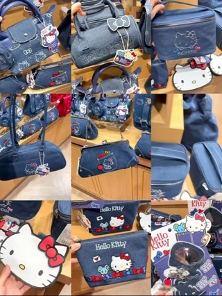 Hello Kitty mới hợp thời trang retro denim túi bánh bao dây chuyền túi kẹp tay túi xách nữ đa năng