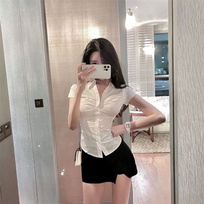 Áo sơ mi trắng áo sơ mi nữ mùa hè áo ngắn tay áo sơ mi dáng ôm khí chất quần áo nữ