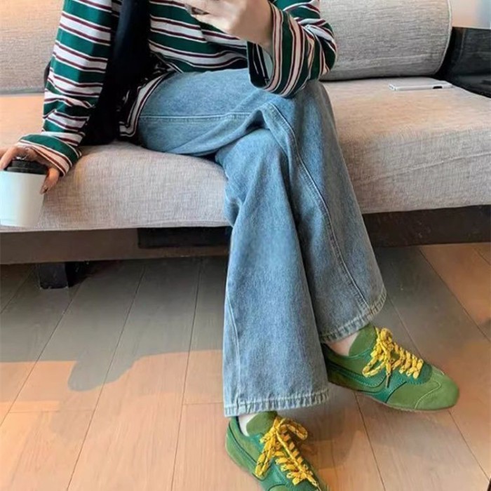 Xanh Retro Đạo Đức Giày Nữ Mùa Hè Buộc Dây Đế Bằng Đa Năng Forrest Gump Giày Thể Thao Thông Thường