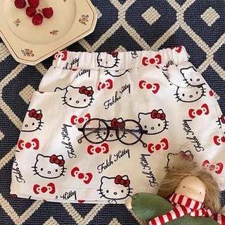 Váy ngắn bé gái, váy bé gái in hình mèo KT toàn thân mùa hè, đa năng và sành điệu, có lớp lót bên t