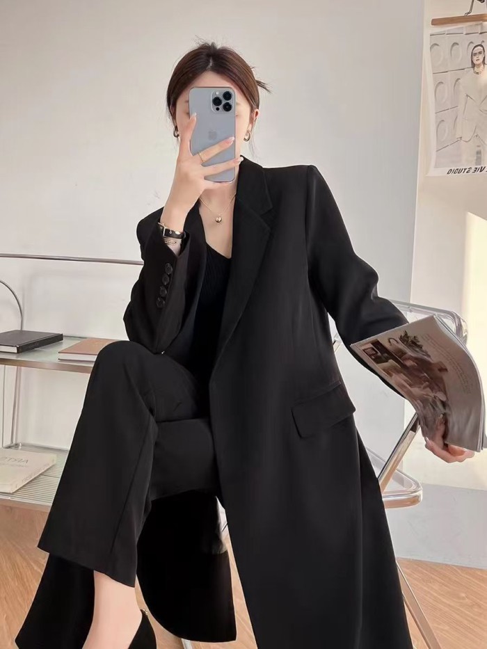 Áo blazer dáng dài thông thường dành cho nữ, áo khoác dáng rộng qua đầu gối