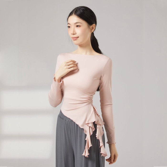 Quần áo có vần điệu múa cổ điển viền xù không đều hàng đầu múa hiện đại dài tay Trung Quốc quần