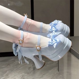 Giày cao gót Lolita gót thủy tinh màu hồng phong cách Gothic thanh lịch