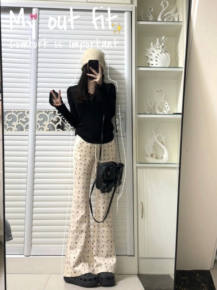 Quần dài bốt in hình cún con dành cho nữ, quần thể thao dáng ôm, lưng cao, đa năng