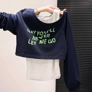 Bộ hai món áo thun dài tay dáng rộng dành cho trẻ em lứa tuổi trung niên trở lên mùa thu chữ cái áo