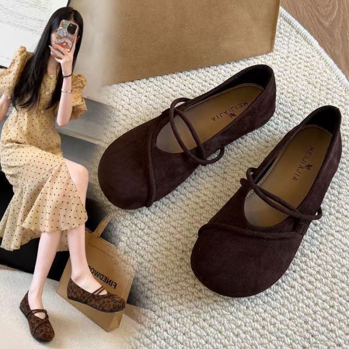 Mũi Tròn Da Mềm Retro Giày Đơn Nữ Đế Dày Muỗng Giày Mùa Thu Siêu Mềm Bò Mary Jane Giày