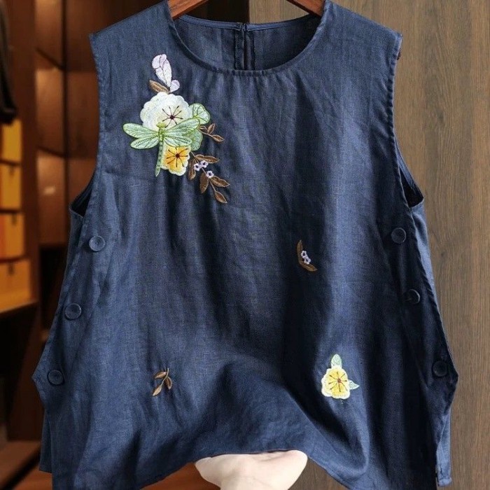 Áo vest cotton và vải lanh phong cách dân tộc Trung Quốc dành cho nữ mùa hè mới áo không tay thê