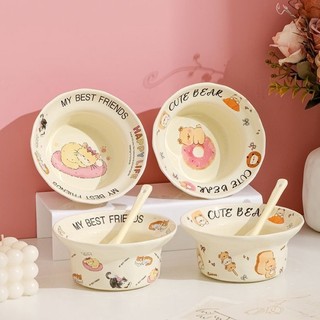 Mèo Dễ Thương Gốm Sứ Món Tráng Miệng Bát Salad Bộ Đồ Ăn Hộ Gia Đình Tròn Ăn Bộ Thìa
