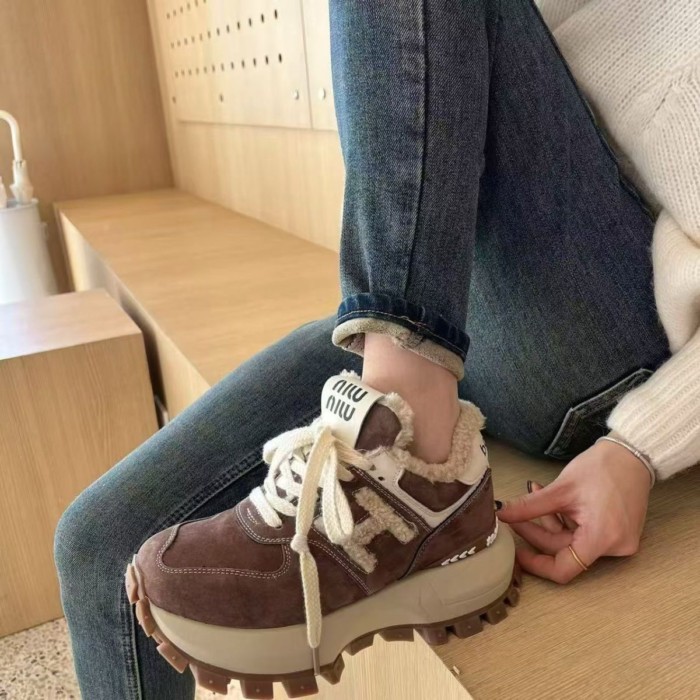 Giày lười nữ, giày thể thao nhung ấm áp, đế dày, giày bố tăng chiều cao
