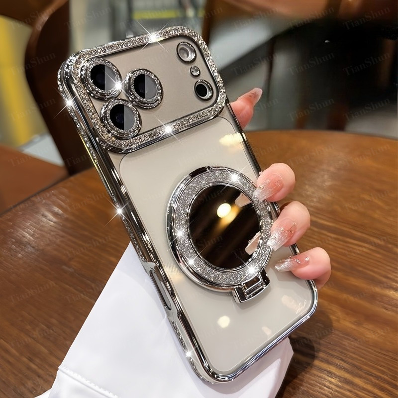 Ốp điện thoại kim cương lấp lánh lấp lánh lấp lánh Tương thích cho iPhone 18 17 16 15 13 14 12 11 Pro Max Plus Đế gương từ tính chống sốc Thiết kế bảo vệ Camera toàn thân cho phụ … – ảnh mô tả chi tiết 5