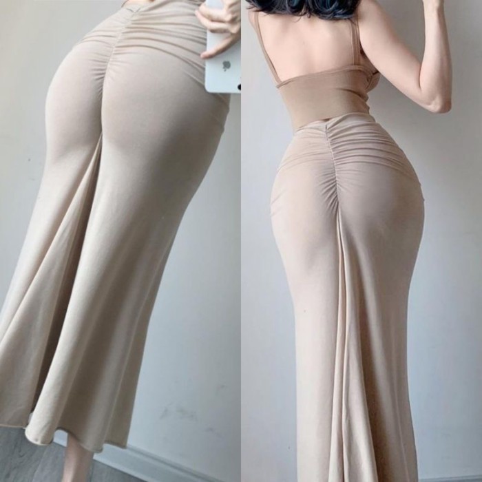 Váy dài thanh lịch phong cách Pháp Retro, Pleated, Sang trọng và Co giãn - Phù hợp mùa Xuân Thu