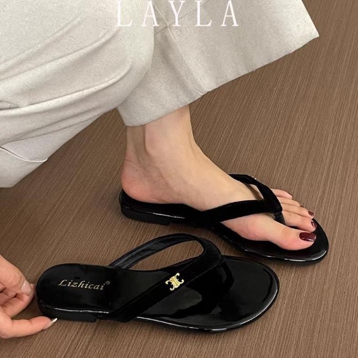 Dép xỏ ngón nhung mùa hè chất liệu satin đế mềm chống trượt đế phẳng mặc bên ngoài Dép xỏ ngón thời