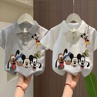 Quần áo trẻ em cotton nguyên chất mùa hè phong cách hoạt hình nam nữ quần áo trẻ em in hình Mickey