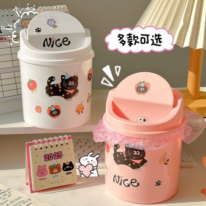 Thùng rác để bàn có thể dễ thương Thùng rác sáng tạo nhỏ có thể để bàn Thùng đựng giấy thải Giỏ có nắp