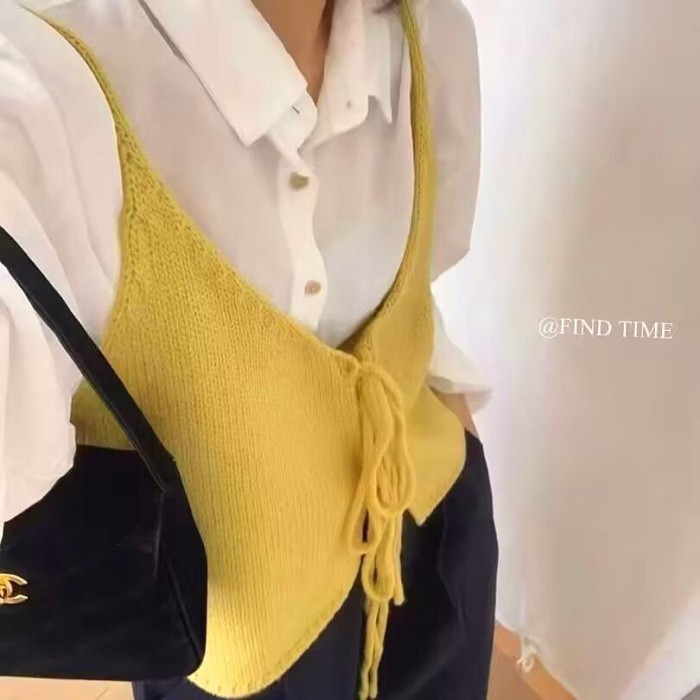 Áo vest dệt kim nhiều lớp thiết kế quai phong cách đầu thu màu trơn kiểu nước ngoài dành cho trang