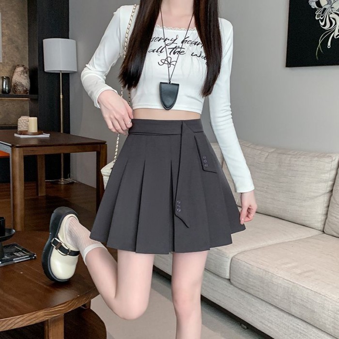 bộ đồ váy xếp li mùa hè mới váy chữ A lưng cao váy ôm váy ngắn đa năng