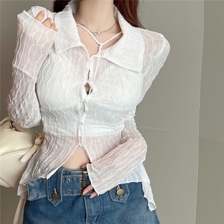 Áo Sơ Mi Mỏng Mùa Hè Nữ Niche Slim Áo Sơ Mi Dài Tay Mới Top