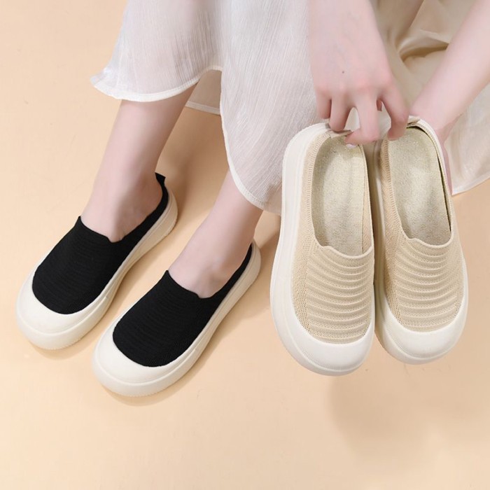 Giày nửa dép đan đế dày thông thường dành cho nữ, chống trơn trượt, thoải mái, thoáng khí, nâng cao