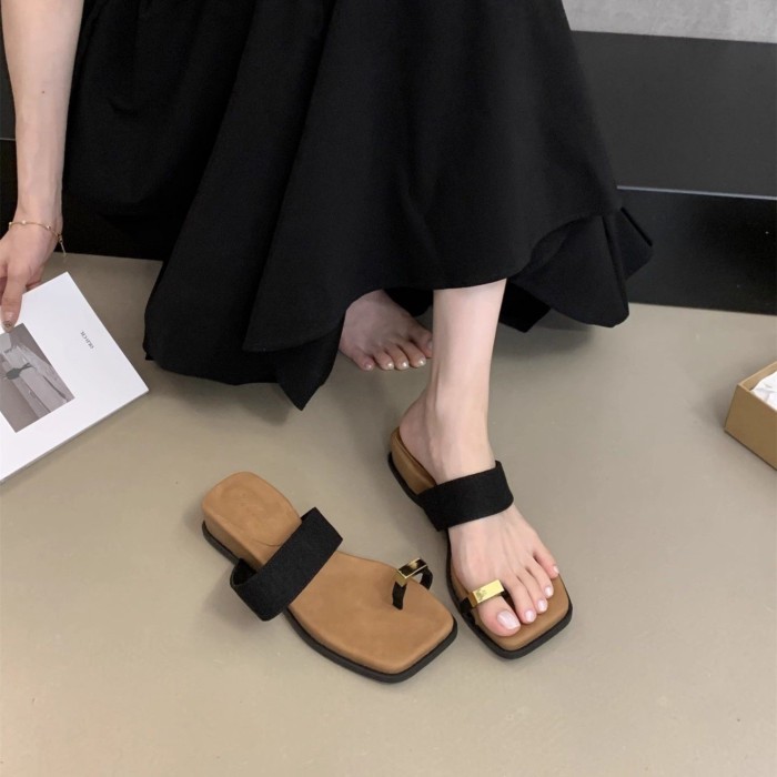 Dép vải lanh đế dày cho nữ, dép xỏ ngón mùa hè kiểu Pháp, sandal đế bệt, giày đi biển thoải mái pho