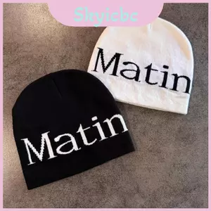 Mũ beanie chữ cái có mũ ấm áp dệt kim cao cấp cho quần áo dạo phố mùa thu đông
