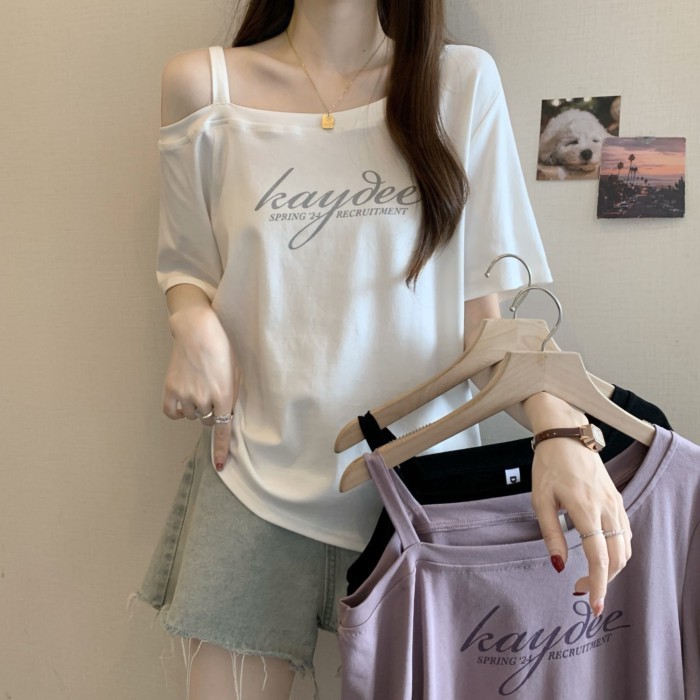 Áo thun ngắn tay in chữ cỡ lớn dành cho nữ, xu hướng mới xuân hè