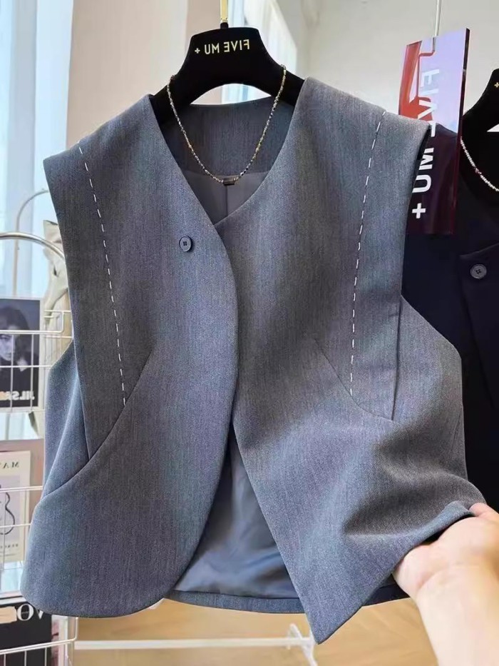 Bộ vest, áo vest, áo vest, áo khoác, áo vest nữ một nút không đều, áo ghi lê