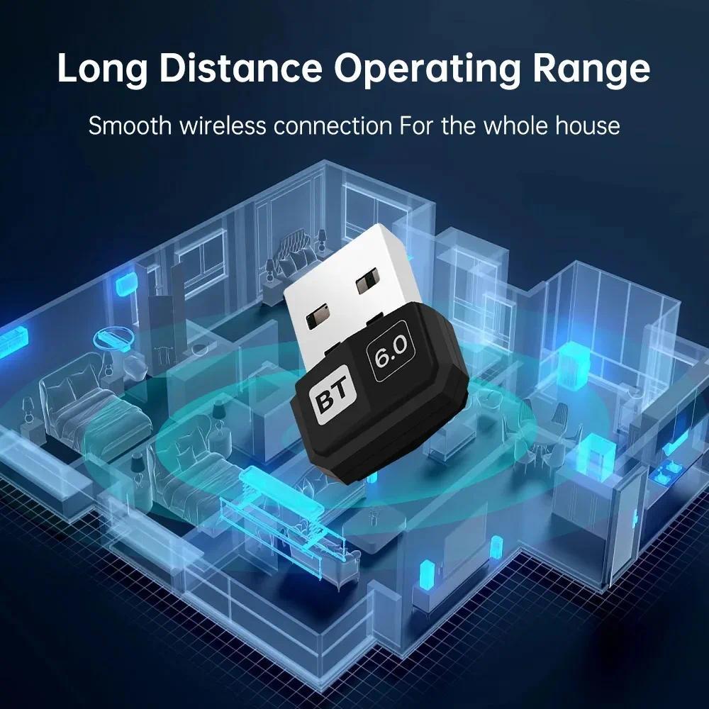 [Sẵn sàng] Bộ thu Bluetooth Bộ chuyển đổi USB Bluetooth 6.0 không dây cho chuột Laptop Keyborad Bộ thu âm thanh nhạc Phụ kiện PC