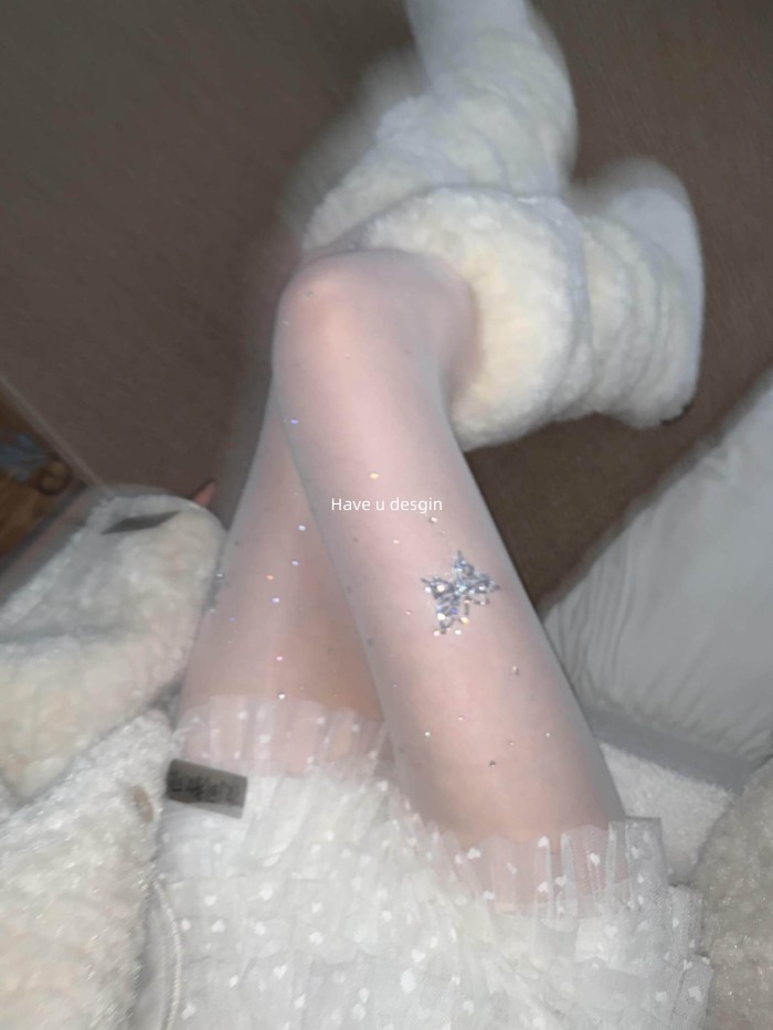 Tất kim cương giả nơ siêu mỏng trong suốt trắng, phù hợp xu hướng Y2K cho hot girl