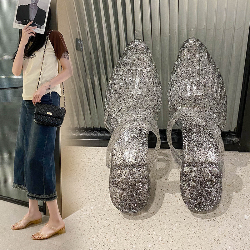 Giày Sandal Nữ Mùa Hè Dép Pha Lê Trong Suốt Chống Trơn Trượt Jelly
