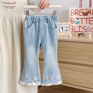Quần jean nữ mùa thu phong cách hàn quốc quần jean thêu ngọt ngào cô gái bootcut khâu ren quần jean