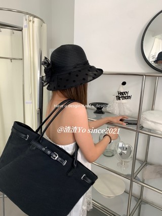 Mũ gạc chống nắng phong cách retro Hepburn, vành lớn chấm bi, che nắng hiệu quả cho khuôn mặt nhỏ nhắn