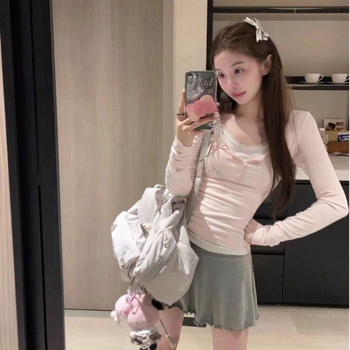 Áo sơ mi nhung Đức mềm mại dành cho nữ mùa thu đông với áo thun dài tay phối ren phong cách Mỹ á