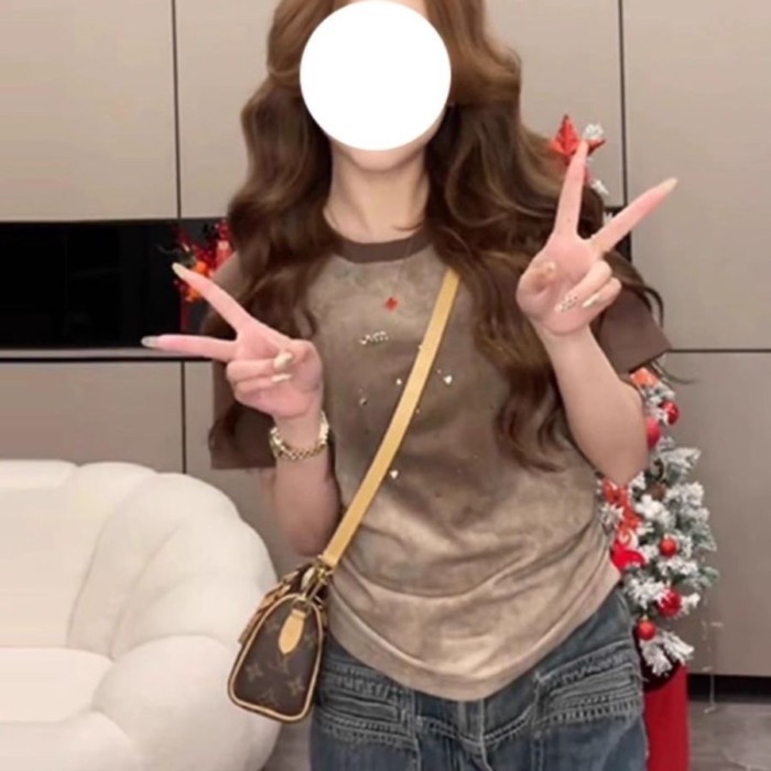 Áo Thun Nữ Tay Raglan Họa Tiết Kim Cương Giả, Phong Cách Mới Hàn Quốc, Perfect Fit Summer