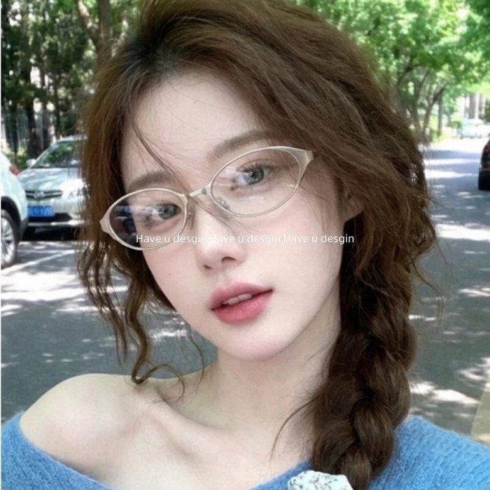 Kính mát mắt mèo phiên bản Hàn Quốc, viền kim loại màu vàng, hình bầu dục retro, phù hợp cho người cận thị